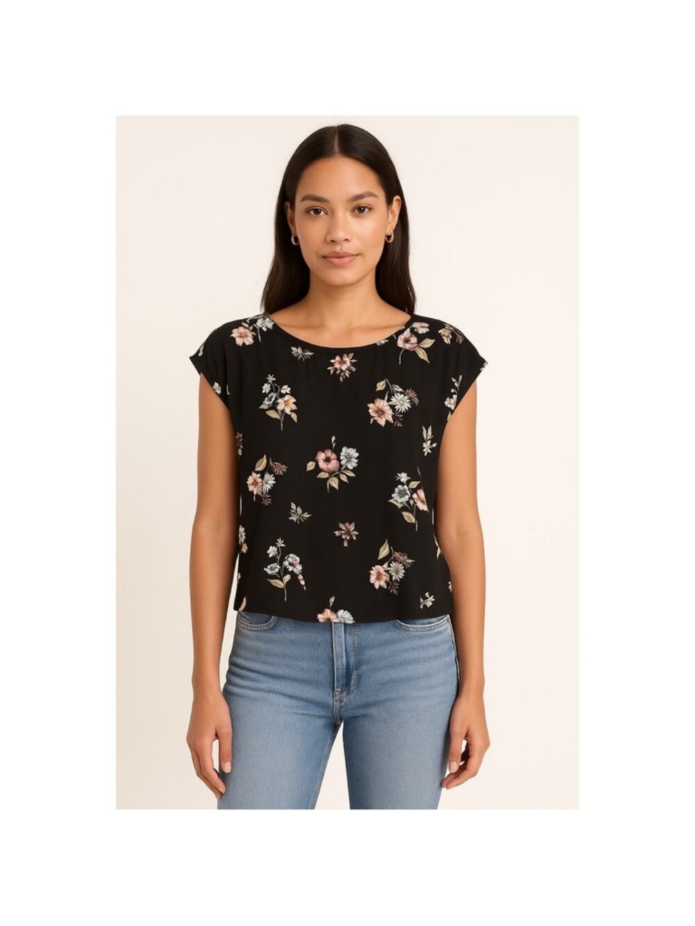 ABERCROMBIE & FITCH Black Floral Button Back Sleeveless Top Women’s Small